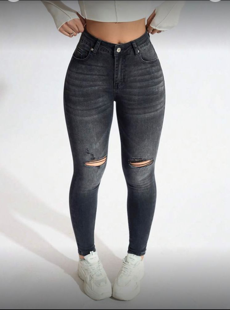 Jeans skinny rasgado gris talla S / 28