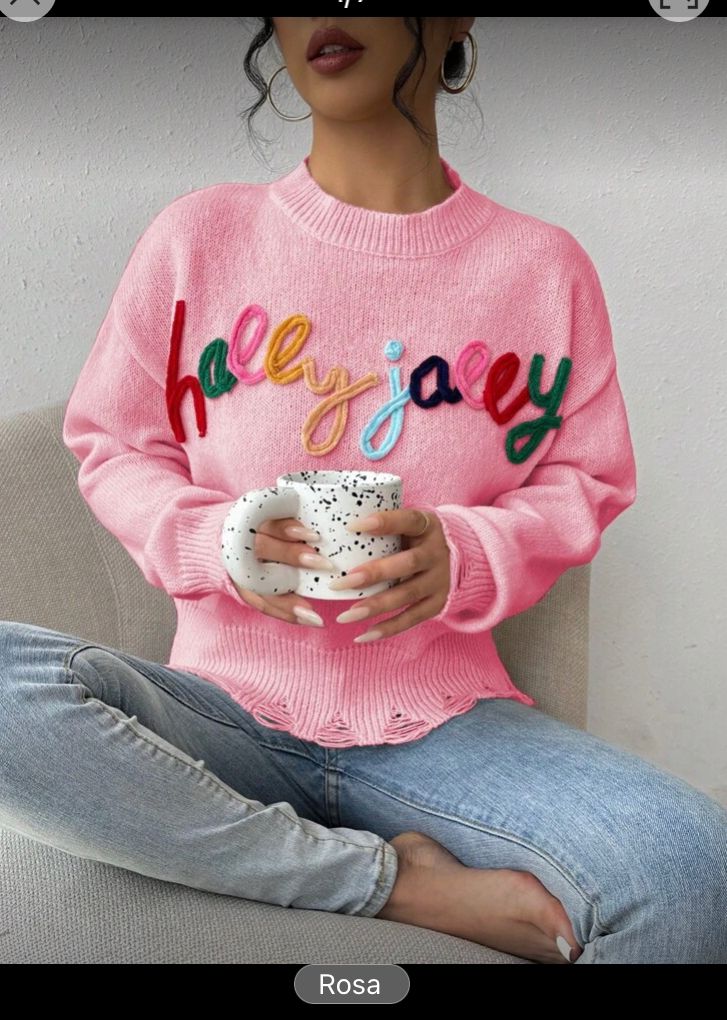Suéter casual de mujer con estampado de letras, rosa, M