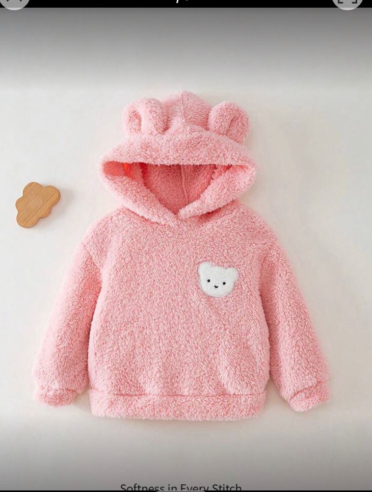 Sudadera con capucha de forro polar con orejas oso, de adorno rosa, 18_24 m