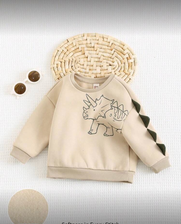 Sudadera con cuello redondo, con estampado de dinosaurio, color caqui, 18/24 M
