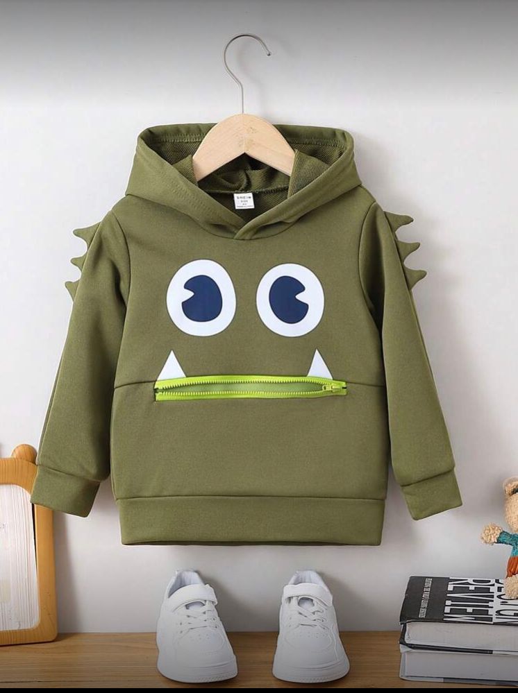 Sudadera con cremallera y grafito de dibujo animado para niño, 7Y verde militar