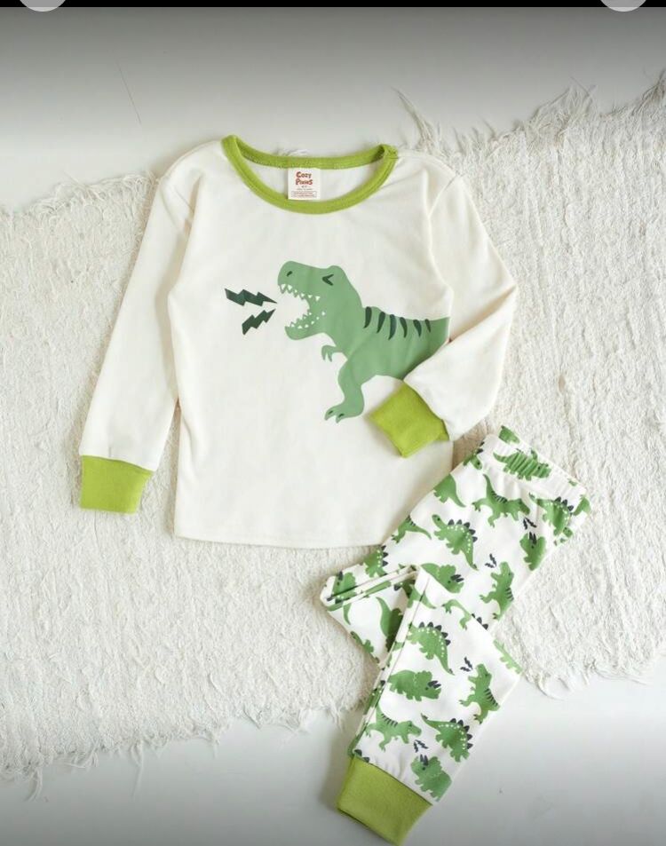 Set de pijama ajustada para niño con estampado dijo, verde, 7 Y