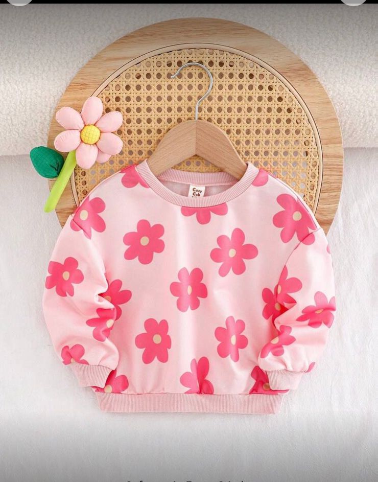 Marsella de manga larga con flores de adorno  rosa pálido 2-3Y