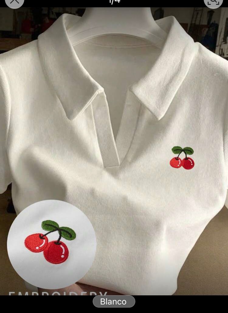 Camiseta con bordado de cerezas para mujer blanco M