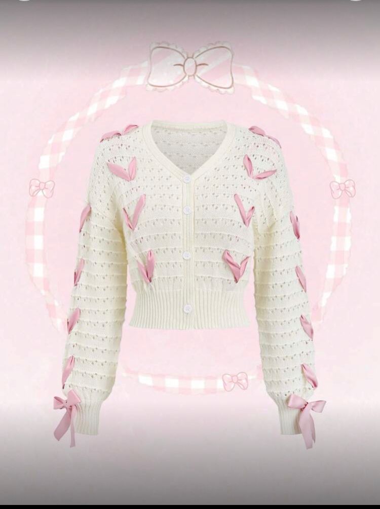 Suéter cardigan ligero casual de cinta rosa, beige G/L