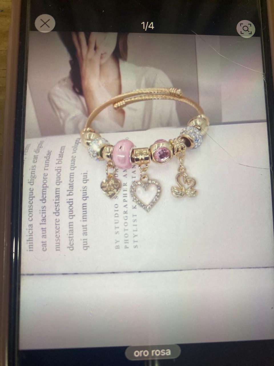 Pulsera con colgante de corazón acero inoxidable, oro,rosa