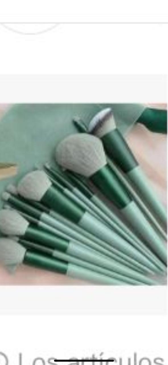 Juego de brochas de maquillaje portátil, verde
