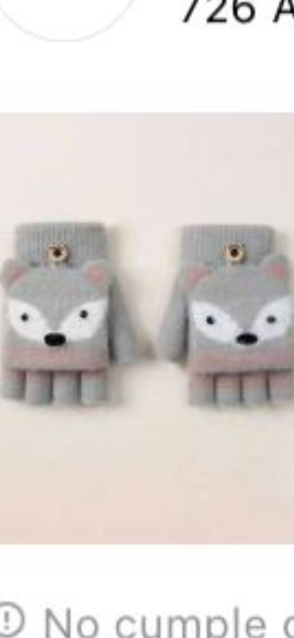 Guantes sin dedos convertibles de zorro, 3, 8y ,gris