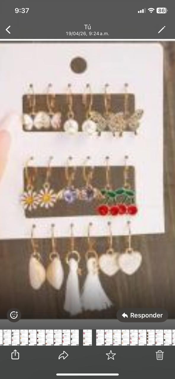 Pendientes largas, variados para mujer, multicolor  $15 cada par