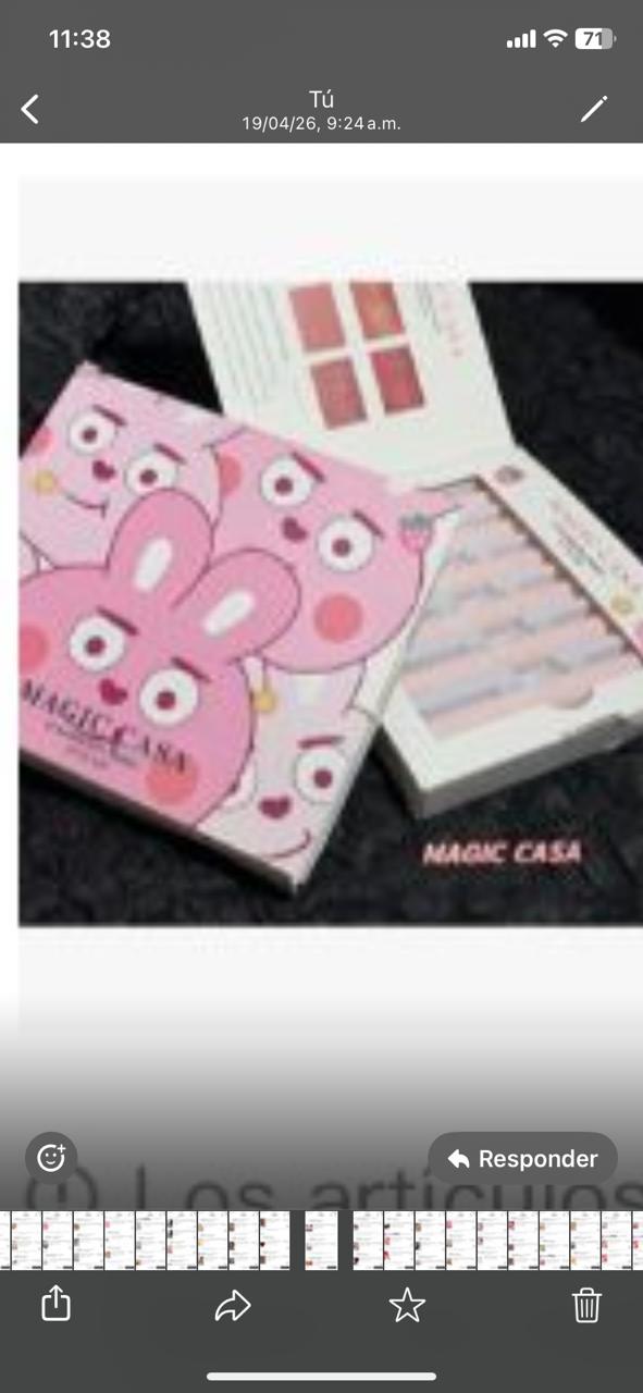 Espejo ,brillo de labios  larga duración,conejos, set de 6 piezas, Rosa