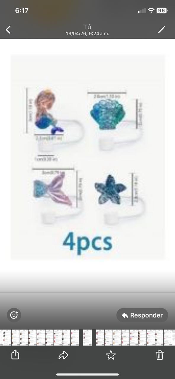 Tapas de,pajita con diseño de cola de sirena, multicolor,set de 4 piezas