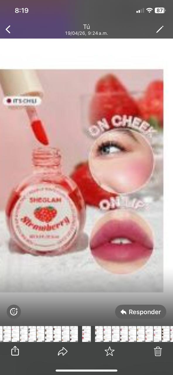 Tinte de labios y mejillas, fresa. Rojo