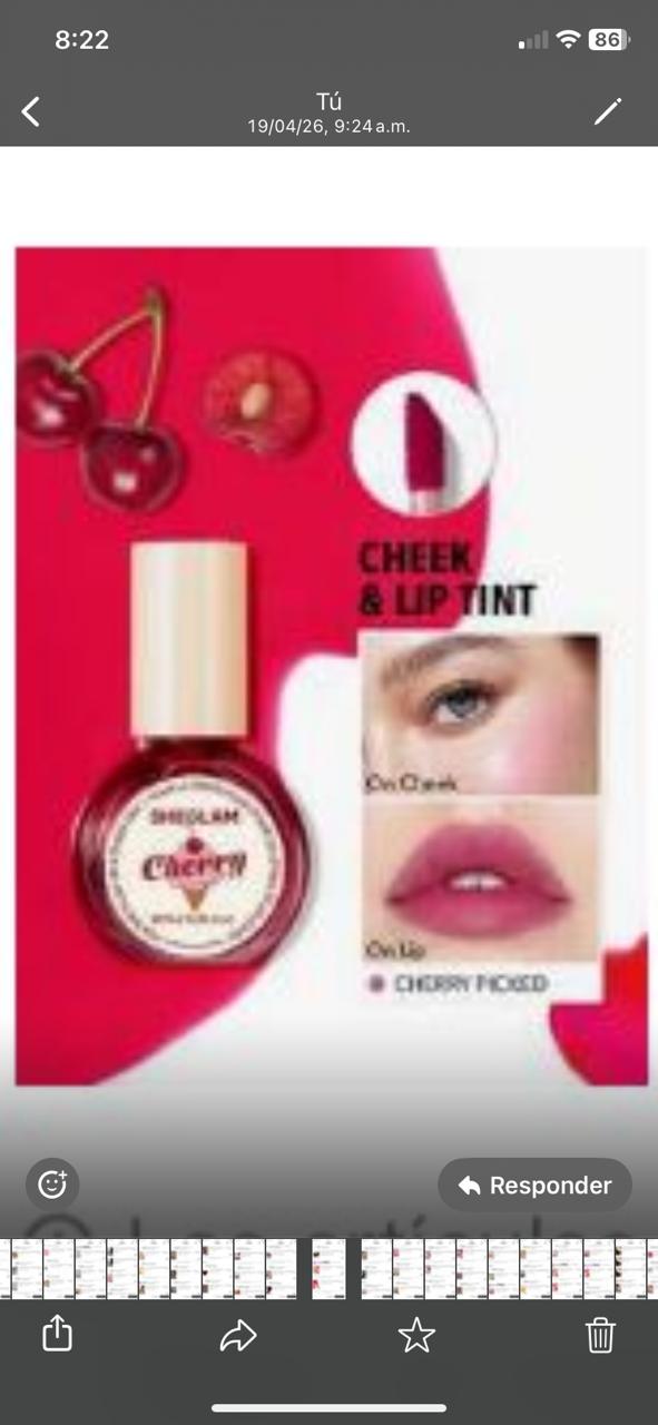 Tinte de labios y mejillas, cereza, rojo