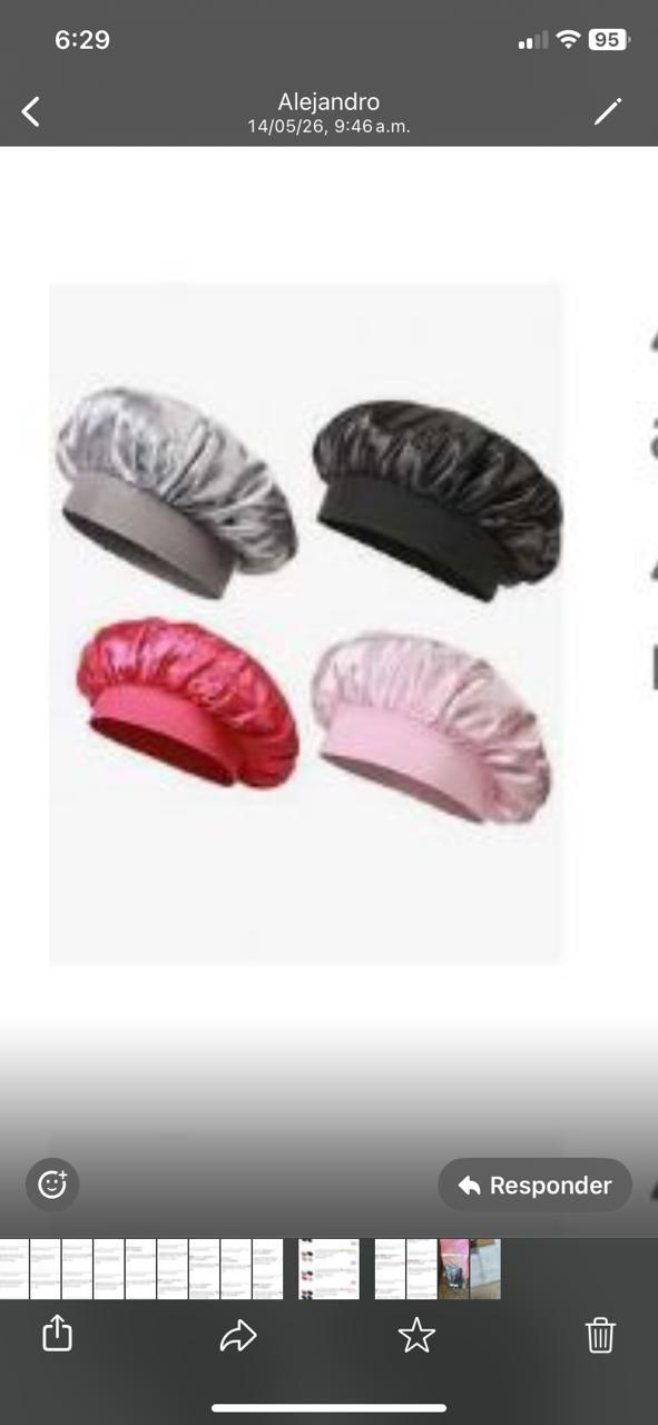 Gorro de seda para dormir para mujer, negro, gris,rojo,rosa, $50 cada uno