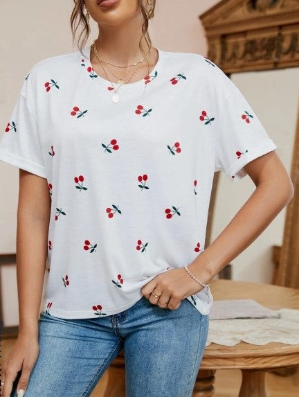 Camiseta de hombros caídos con estampado de cereza Talla G