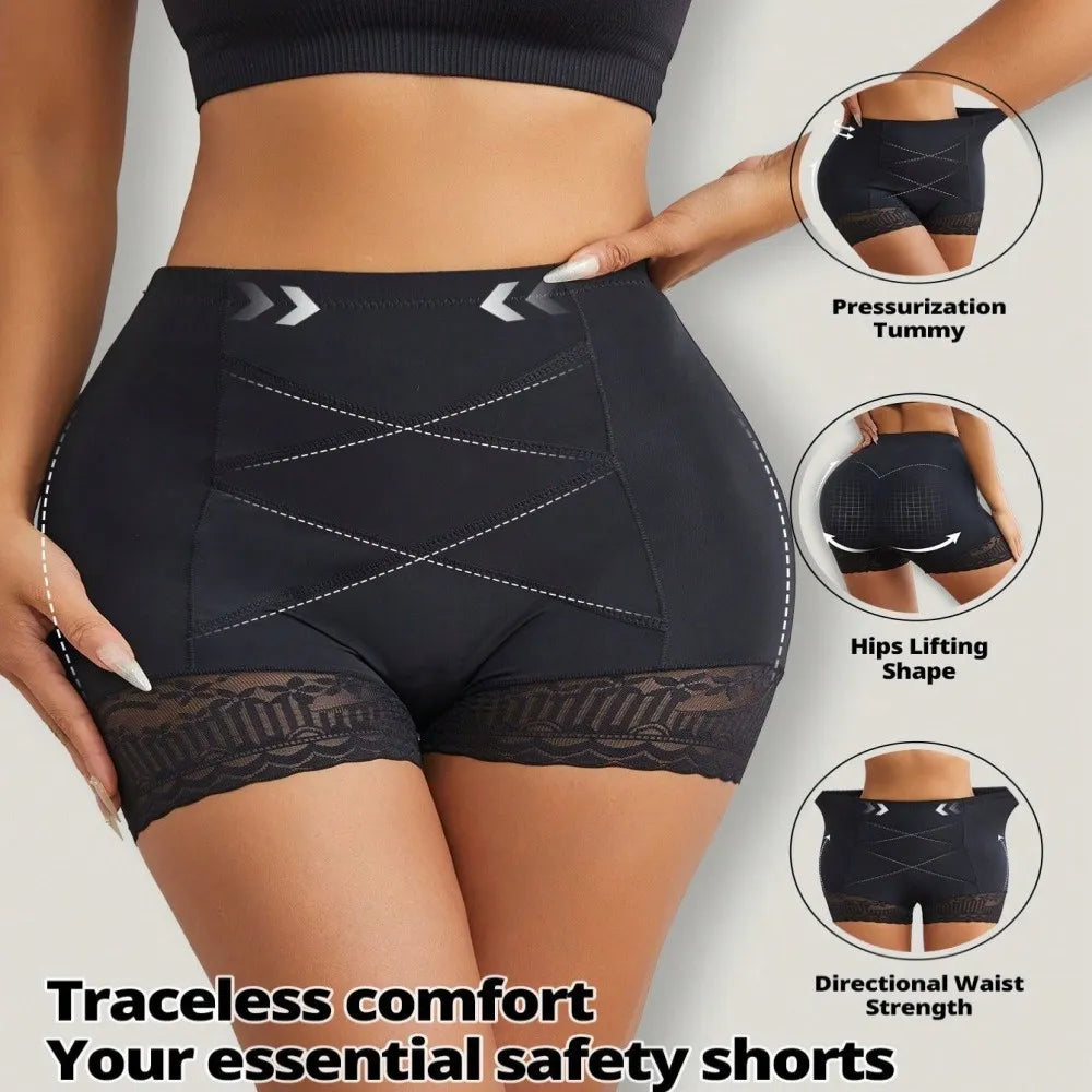 Short negro de cintura alta para control de abdomen, con detalle de encaje talla  M